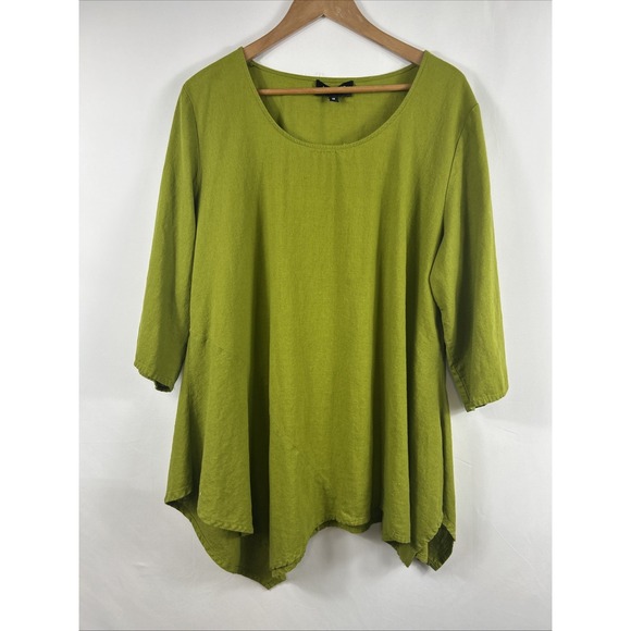 Jones NY Linen‎ Blend Tunic Top 1X Green Asymmetrical Lagenlook Flowy Artsy - Picture 1 of 7